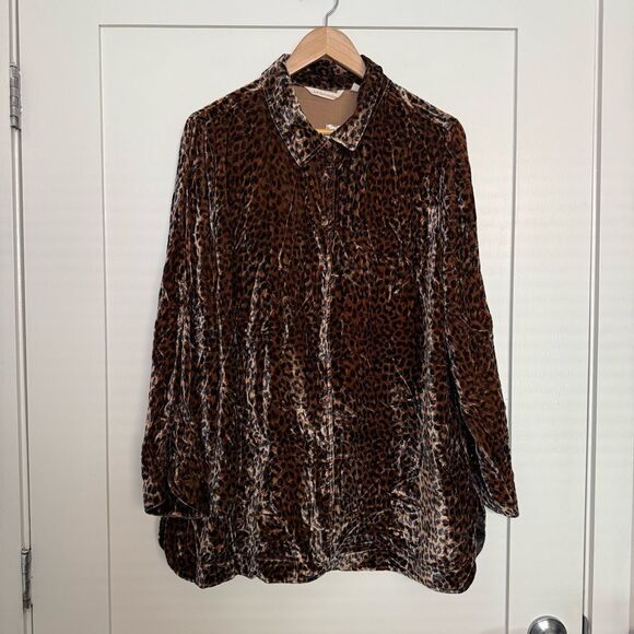 NWT Soft Surroundings Icon Silk Velvet Poets Tunic Shirt Animal Print Sz Large - Picture 1 of 12